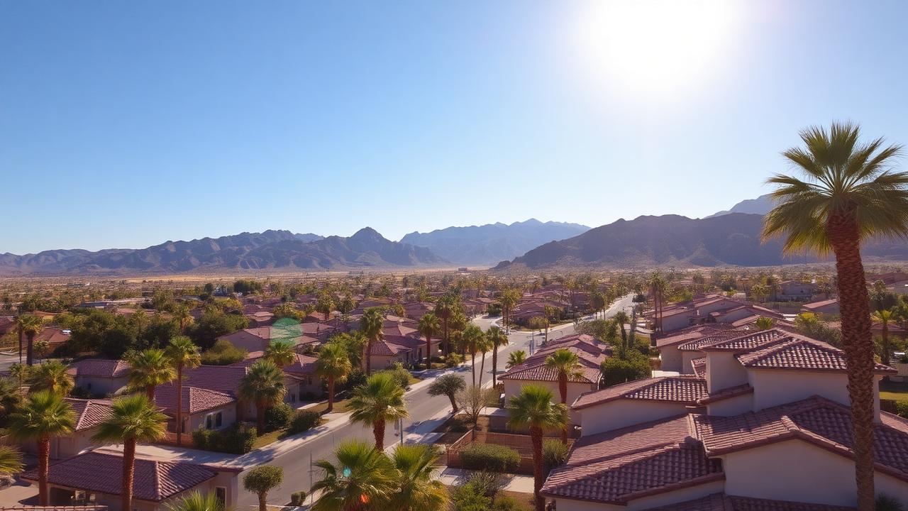 Spring Valley Las Vegas neighborhood with palm trees and tile-roof homes